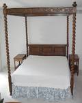 011099 BAKER FURNITURE OAK QUEEN SIZE CANOPY BED