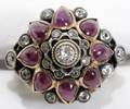 121163 14K GOLD CABOCHON RUBY  DIAMOND RING