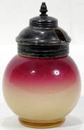 041125 PEACH BLOW GLASS MUSTARD POT C1870
