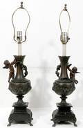 121200 FRENCH STYLE PATINATED METAL URNS AS LAMPS