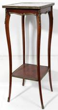 121193 FRENCH WALNUT  ROUGE MARBLE TOP STAND