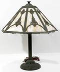 121185 CARAMEL SLAG GLASS  SPELTER TABLE LAMP
