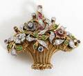110072 YELLOW GOLD DIAMOND SAPPHIRE EMERALD BROOCH