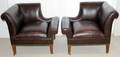 031199 CENTURY FURNITURE BROWN LEATHER ARMCHAIRS