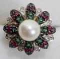 030081 14K GOLD PEARL DIAMOND  SAPPHIRE RING