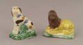 Two Prattware figures of a dog and lion early 19th c