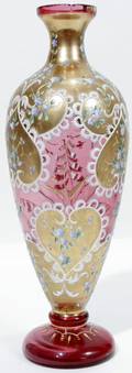 021139 ENAMELED CRANBERRY GLASS VASE C1880 H95