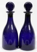 011164 ENGLISH HANDBLOWN COBALT GLASS DECANTERS
