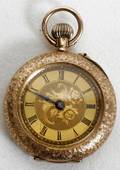 121216 VICTORIAN 12K GOLD  ENAMEL LADY POCKET WATCH