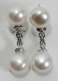 110110 14K WHITE GOLD DIAMOND  PEARL EARRINGS