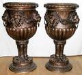 032135 BRONZE GARDEN PLANTERS WLION MASKS PAIR