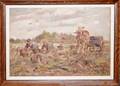 012082 EUROPEAN OIL ON CANVAS LANDSCAPE W FIGURES