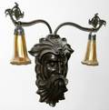 011212 ART NOUVEAU STYLE BRONZE  ART GLASS SCONCE