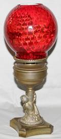 011209 VICTORIAN GILT METAL OIL LAMP C1870