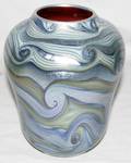 011205 ORIENT  FLUME KING TUT ART GLASS VASE
