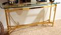 010113 BRASS BASE GLASS TOP SOFA TABLE H30 W54 D14