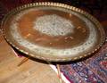 010111 EAST INDIAN BRASS TRAY TABLE  FOLD OUT STAND