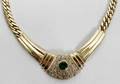010094 14K YELLOW GOLD DIAMOND  EMERALD NECKLACE