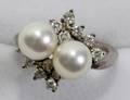 121274 14K WHITE GOLD DIAMOND  CULTURED PEARL RING