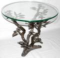 121261 GLASS TOP TABLE W BRONZE BASE H18 DIA22