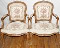 121247 FRENCH STYLE WALNUT OPEN ARM CHAIRS C1930
