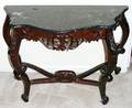 120147 ROCOCO STYLE MAHOGANY  MARBLE TOP CONSOLE