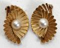 120115 14K YELLOW GOLD  PEARL CLIP EARRINGS