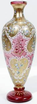 111216 ENAMELED CRANBERRY GLASS VASE C1880 H95