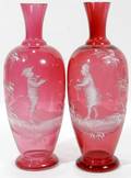 111214 MARY GREGORY CRANBERRY GLASS VASES C1870