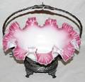 111207 VICTORIAN GLASS  ROCKFORD SILVERPLATE BASKET