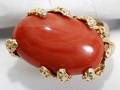 110150 14K YELLOW GOLD  OVAL CORAL CABOCHON RING