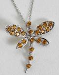 110146 14K WHITE GOLD  CITRINE DRAGONFLY NECKLACE