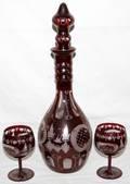 041258 CZECHOSLOVAKIAN RUBY GLASS DECANTER  6 WINES