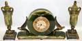 032155 ART DECO GREEN ONYX  BRONZE CLOCK SET