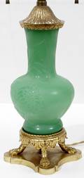 032152 STEUBEN JADE GREEN  BRONZE LAMP SIGNED