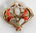 031277 14K GOLD ENAMEL  SEED PEARL WATCH PIN