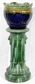 030151 MAJOLICA POTTERY JARDINIRE  STAND 19TH C