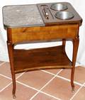 022156 DE BOURNAIS MODERN WALNUT  MARBLE WINE TABLE