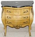 022148 BURLED WALNUT  MARBLE TOP BOMB CHEST