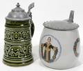 021230 GERMAN EARTHENWARE  PEWTER STEINS H6  7