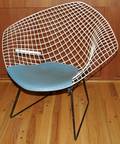 122173 WHITE WIRE  TURQUOISE LEATHER BERTOIA CHAIRS