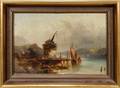 032208 HILLER OIL ON CANVAS HARBOR SCENE