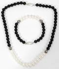 030205 ONYX PEARL  STERLING NECKLACE  BRACELET
