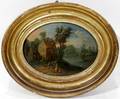021251 ENGLISH OIL ON PANEL LANDSCAPE WFIGURES