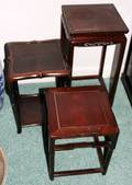 021255 CHINESE WOOD CURIO STANDS THREE