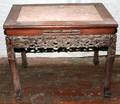 020227 CHINESE CARVED TEAKWOOD TABLE WMARBLE TOP