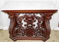 012151 CARVED MAHOGANY CONSOLE W MARBLE TOP