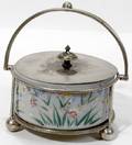 011310 ENGLISH ENAMELED GLASS BISCUIT JAR C1880