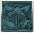 122208 TEAL POTTERY DRAGONFLY TILE MARKED SPALDING