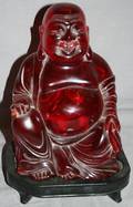 030217 CARVED RED AMBER BUDDHA WSTAND C1930